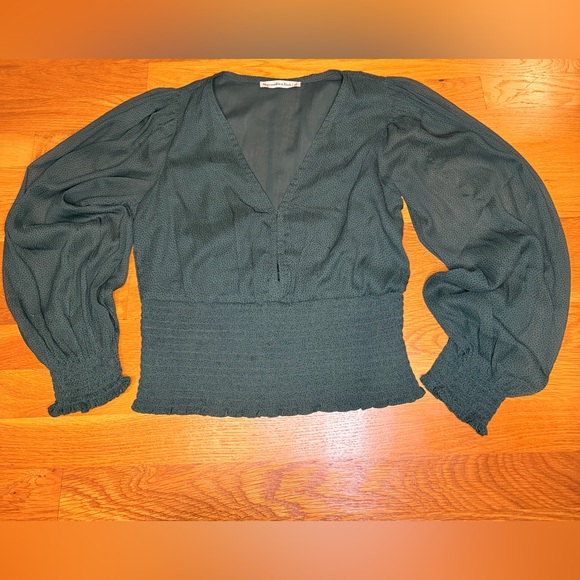 Abercrombie & Fitch Tops - Abercrombie & Fitch Green Smocked Waist Blouse | Puff Sleeve V-Neck Top S